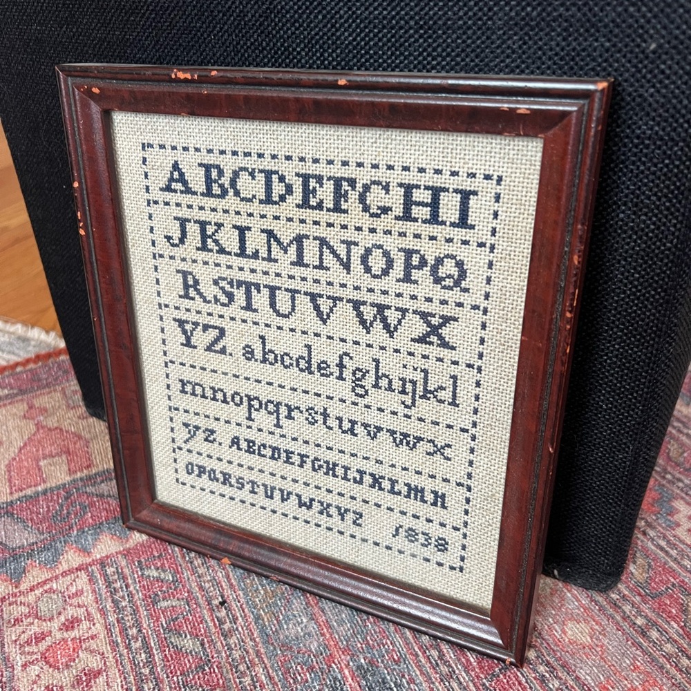 Vintage Style Alphabet Sampler in Brown Frame